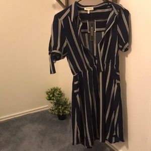 Monteau Navy Blue Stripped Collar Dress